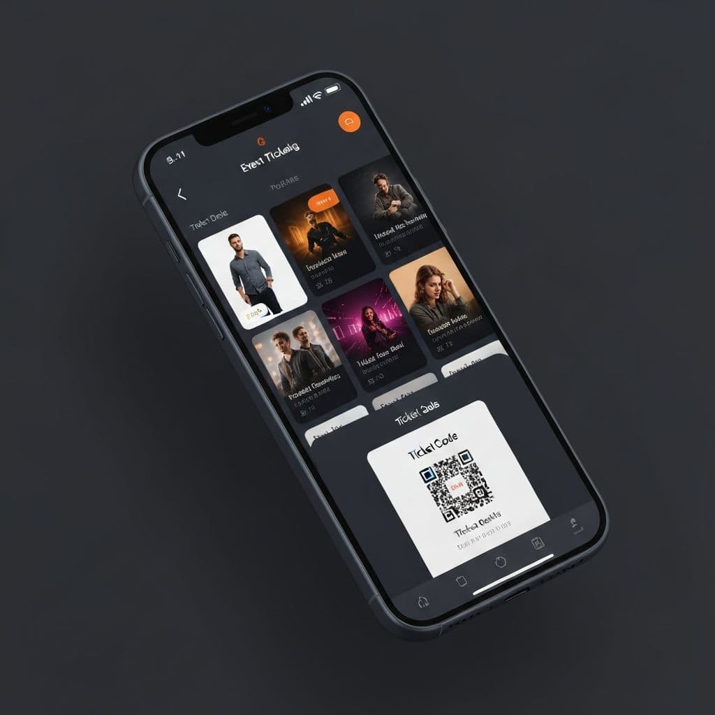 Proud mobile app showing event listings and ticket purchase flow